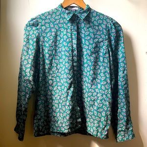 Vintage Green Paisley 1960s 1970s Button Up
